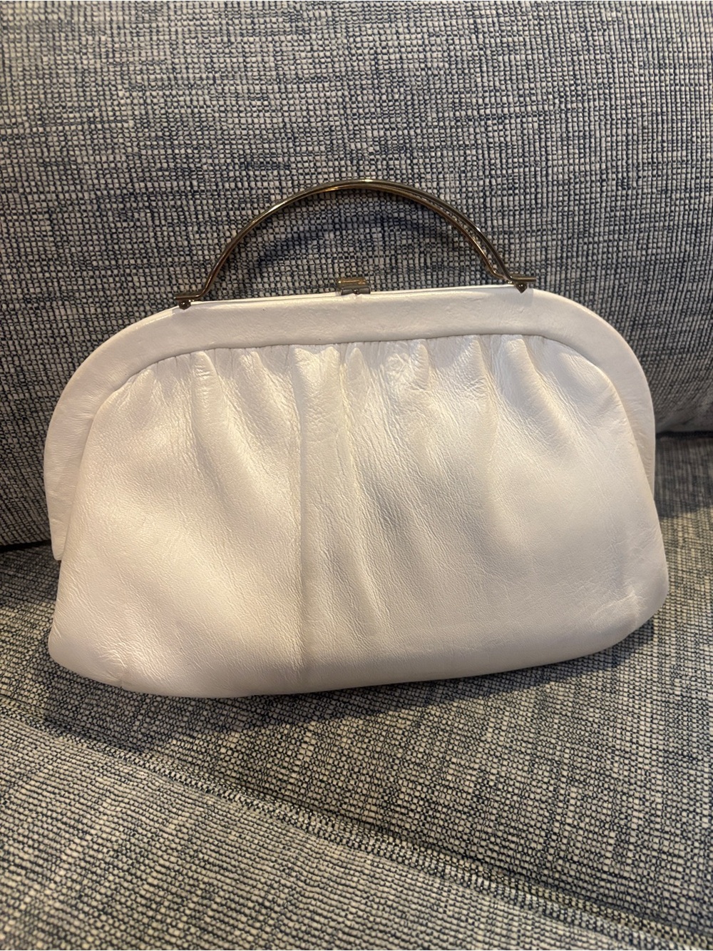 Ande 70s MCM White Leather Clutch Bag with Gold Handkerchief RARE